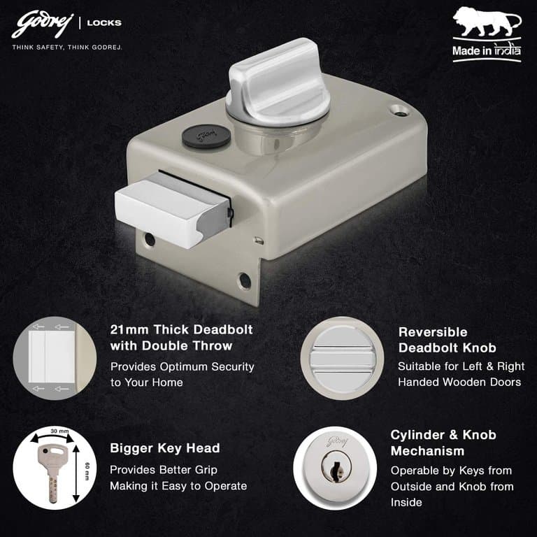 Godrej 2339 Satin Nickel Finish Rim Deadbolt Ultra XL+1CK Deadbolt - View 5