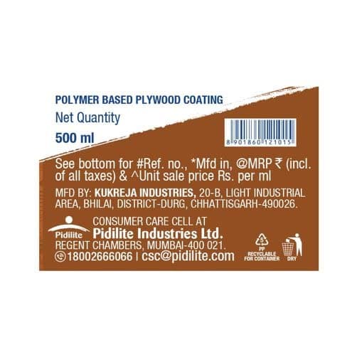 Pidilite Marinekoat Waterproof Plywood Coating Paint - 100 sq ft per litre coverage for 2 coats | 1 Ltr | Clear - View 8
