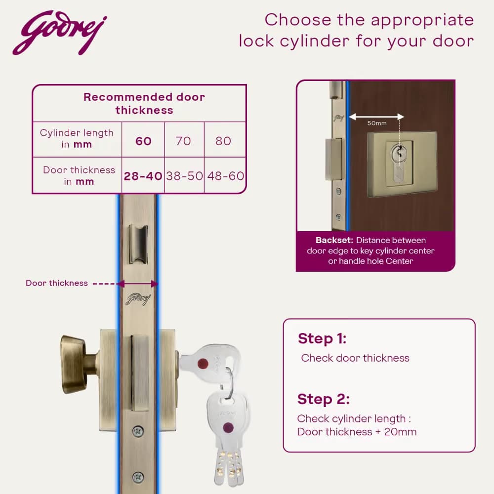 Godrej 4235 Antique Cylinder-1CK 60mm - 60 mm | Euro-profile pin cylinder 60 mm – 1CK (key outside, knob inside), for mortise lock body | Brass - View 6