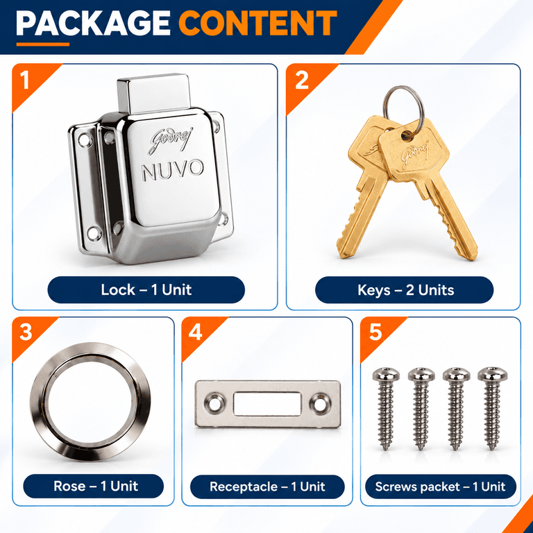 Godrej 4374 Nuvo Drawer Lock - 20 mm | Pin Cylinder Drawer Lock | Stainless Steel - View 7