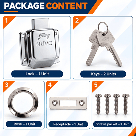Godrej 4376 Nuvo Multipurpose Lock - 25 mm | Furniture lock – multipurpose (drawer / wardrobe), 25 mm pin cylinder | 4376 - View 6