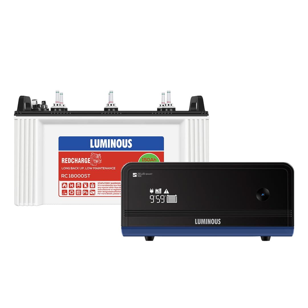Luminous Zelio+ 1100 Pure Sine Wave Inverter with RC18000ST Short Tubular Inverter Battery Combo