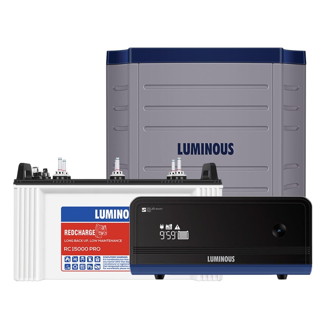 Luminous Zelio 1100 Pure Sine Wave Inverter with RC15000 120 Ah Tubular Battery & Trolley Combo