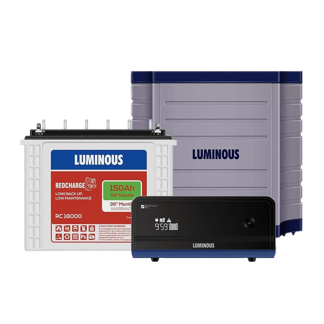 Luminous Zelio 1100 Pure Sine Wave Inverter with RC18000 150 Ah Tubular Battery & Trolley Combo