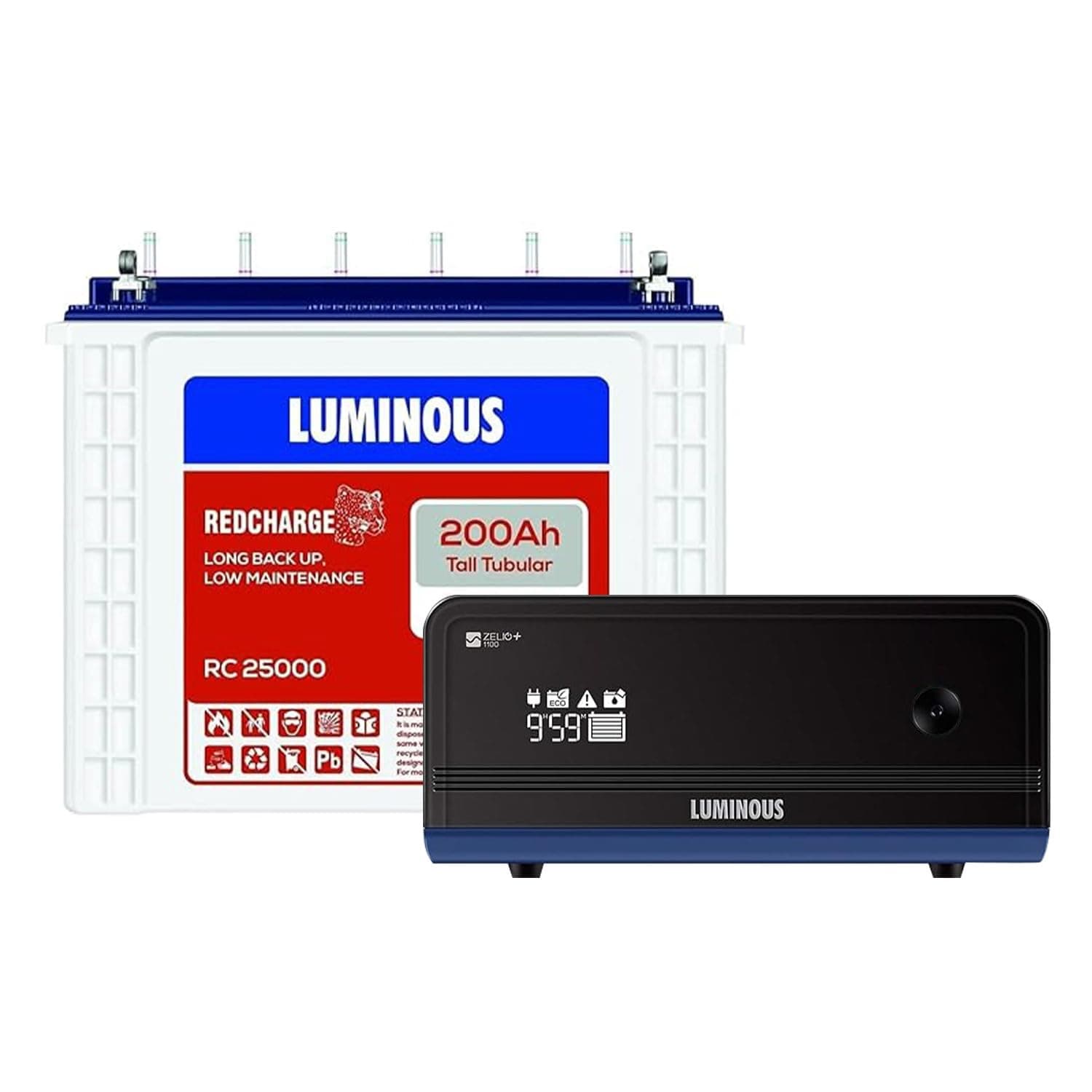 Luminous Zelio 1100 Pure Sine Wave Inverter with RC25000 Tubular Battery Combo