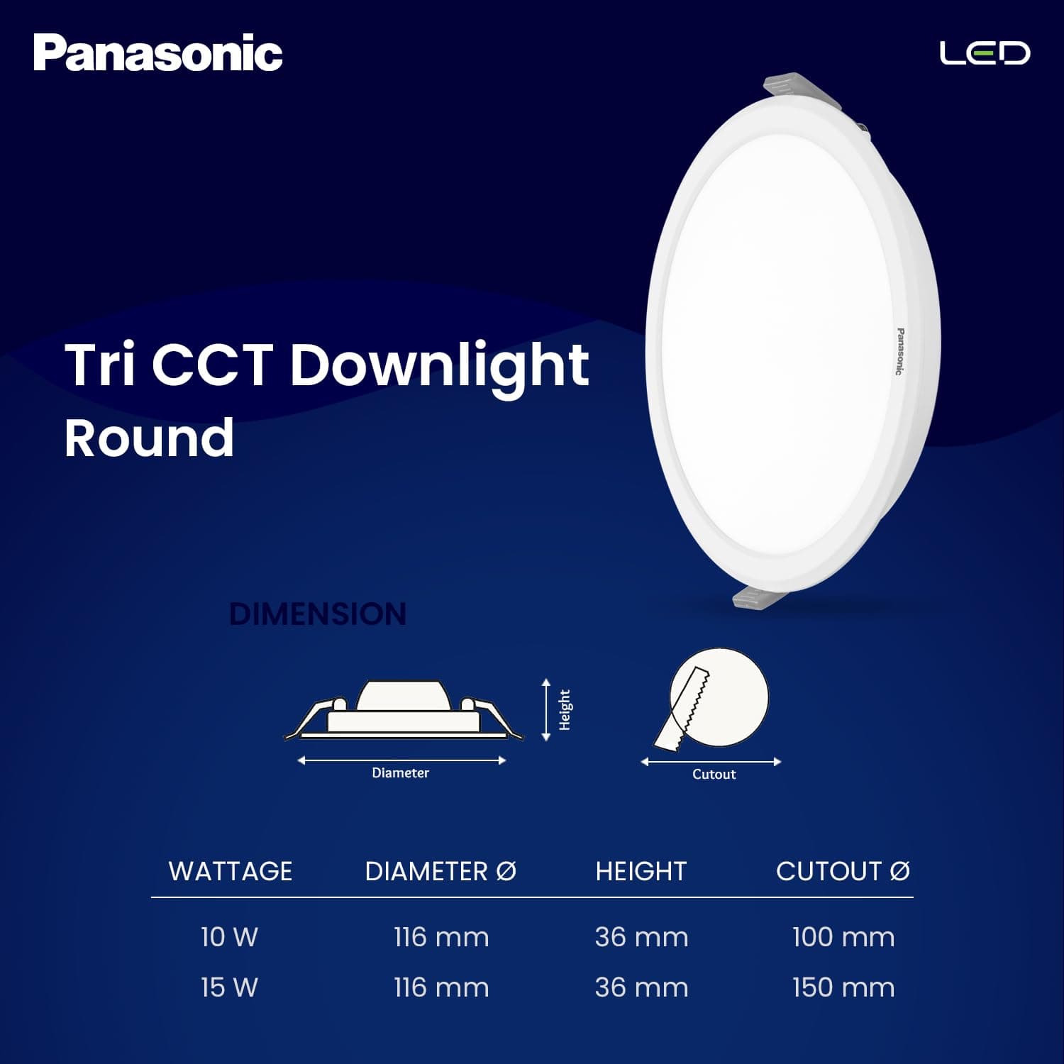 Panasonic 3 in 1 Tri Colour LED Downlight - View 2