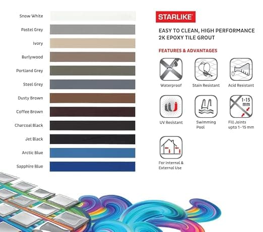 Roff T34 Starlike Epoxy Tile Grout - Roff Starlike is meant for residential, commercial, and industrial use. It can be used on surfaces that are exposed to aggressive chemical substances. It is also recommended for grouting swimming pools and tanks, containing thermal or brackish water, | Keep out of reach of children. Wear suitable protective clothing, gloves and eyes/face protection. After contact with skin, wash immediately with plenty of clean water. In case of contact with eyes rinse immediately with plenty of clean water and see | 24 months in original packaging in dry place - View 8