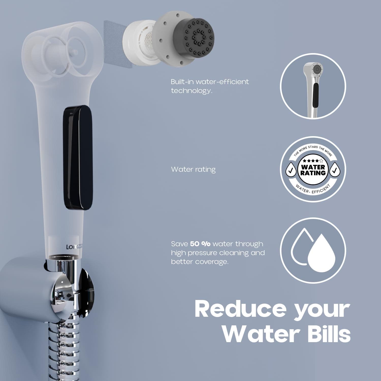 Lorazzo Imperial Health Faucet Set - Health Faucet | ABS | Silver - View 6