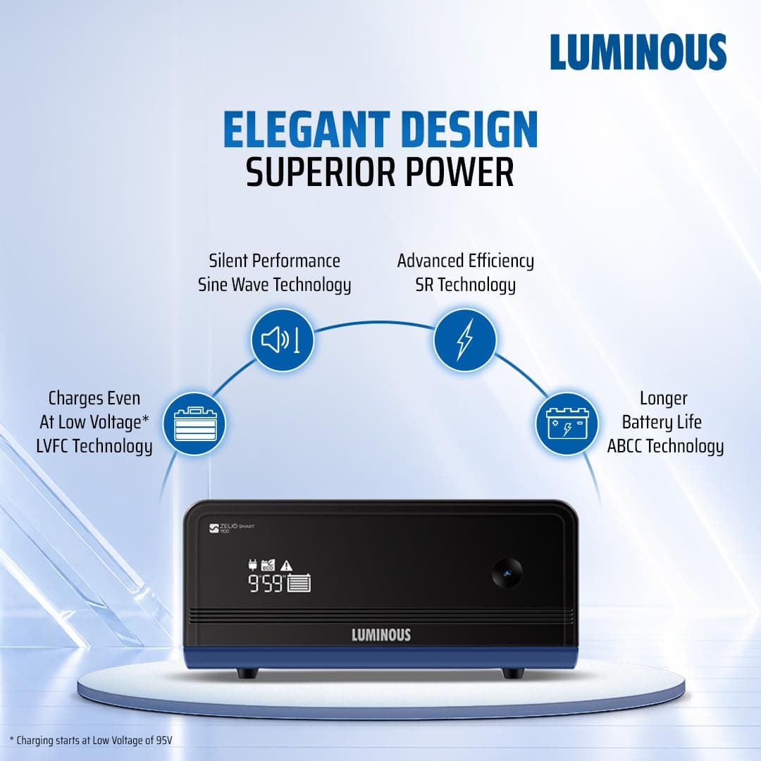 Luminous Zelio 1100 Pure Sine Wave Inverter with RC18000 150 Ah Tubular Battery & Trolley Combo - View 2