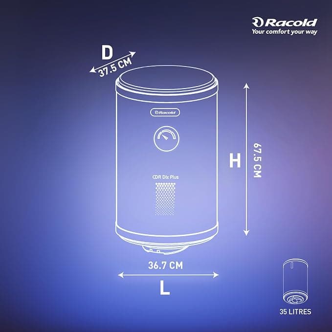 Racold CDR DLX PLUS Horizontal Electric Storage Geyser, 2kW, White - Ideal for smaller bathrooms, guest rooms, or bachelors needing fast, energy-efficient hot water for bucket baths. | White | 230 V - View 51