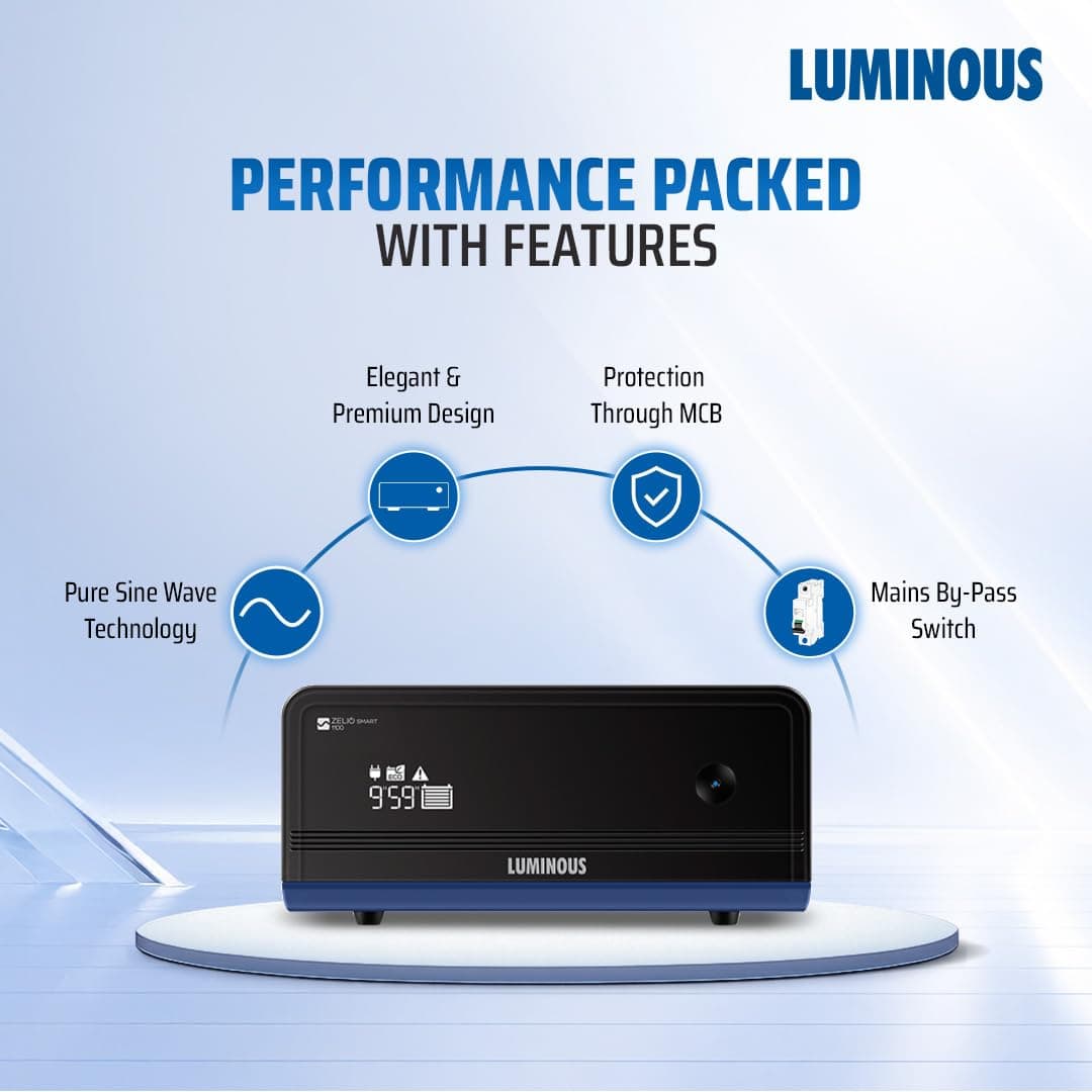 Luminous Zelio 1100 Pure Sine Wave Inverter with RC25000 Tubular Battery & Trolley Combo - View 2