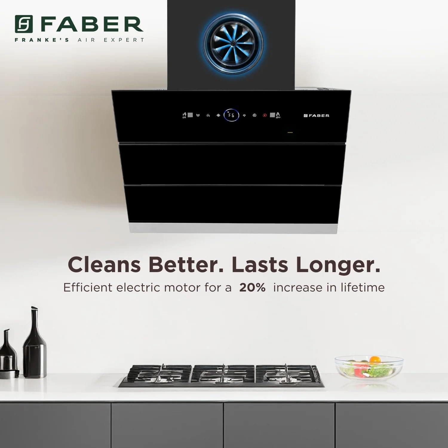 Faber Hood Comet Black BLDC Autoclean Filterless Wall Mounted Chimney - Hood BLDC | Black | 330.0727.932 - View 9