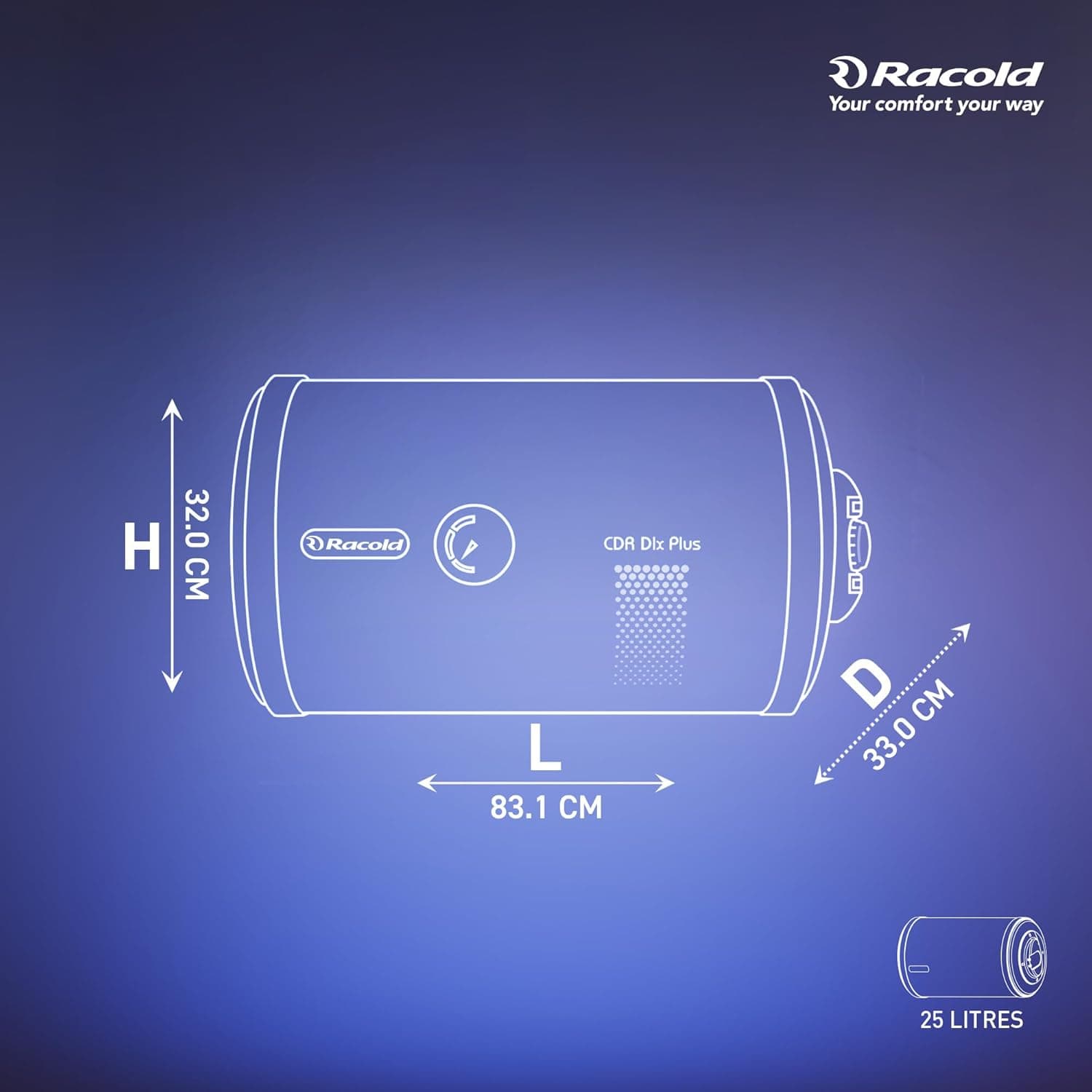 Racold CDR DLX PLUS Horizontal Electric Storage Geyser, 2kW, White - Ideal for smaller bathrooms, guest rooms, or bachelors needing fast, energy-efficient hot water for bucket baths. | White | 230 V - View 16