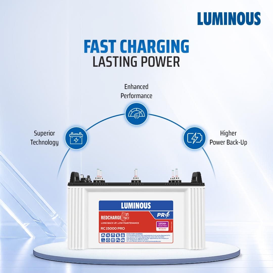 Luminous Zelio 1100 Pure Sine Wave Inverter with RC15000 120 Ah Tubular Battery & Trolley Combo - View 3