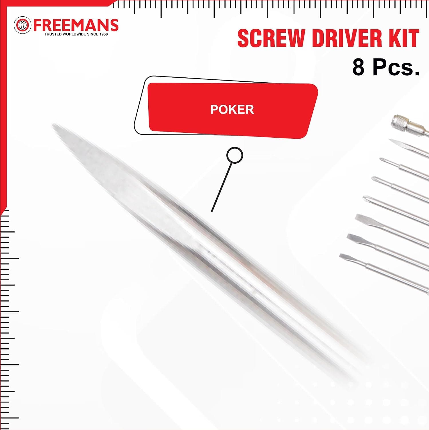 Freemans 8-in-1 Pcs Screw Driver Kit Set - Driver Kit Set | TK08 | It Includes 3 Flat Blades, 3 Phillips Head, 1 Round Poker Bar & Extension Rod, - View 7