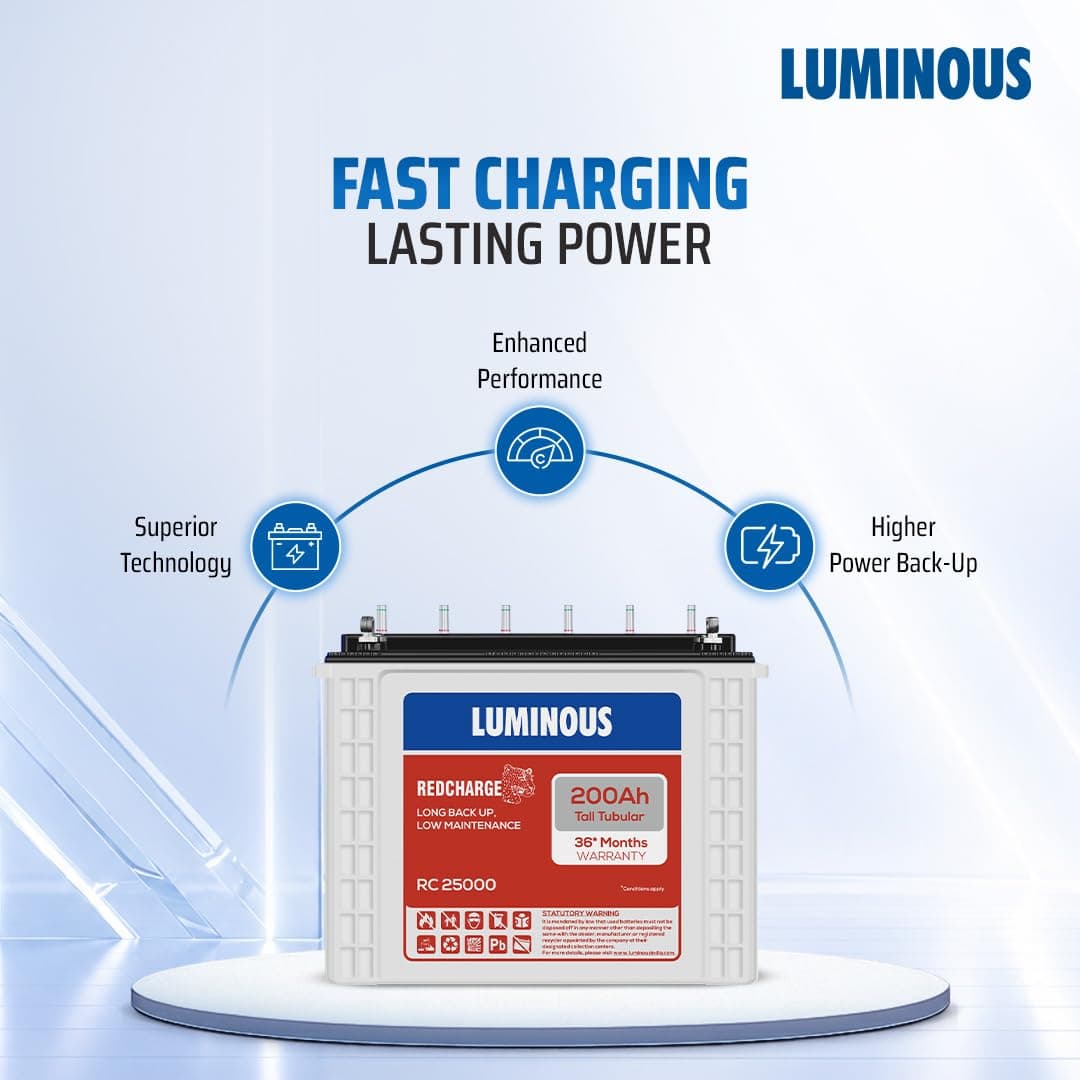 Luminous Zelio 1100 Pure Sine Wave Inverter with RC25000 Tubular Battery & Trolley Combo - View 3