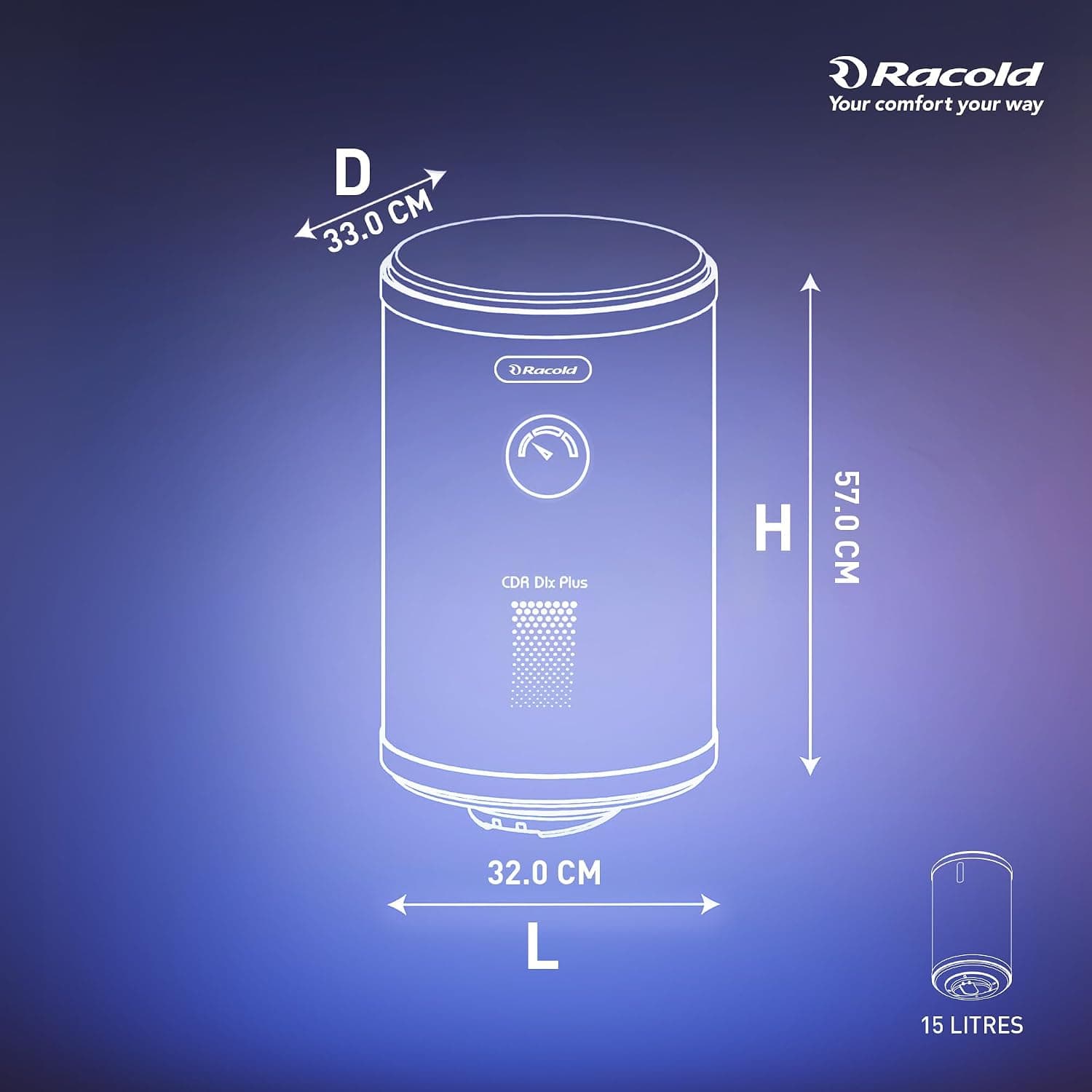 Racold CDR DLX PLUS Horizontal Electric Storage Geyser, 2kW, White - Ideal for smaller bathrooms, guest rooms, or bachelors needing fast, energy-efficient hot water for bucket baths. | White | 230 V - View 37