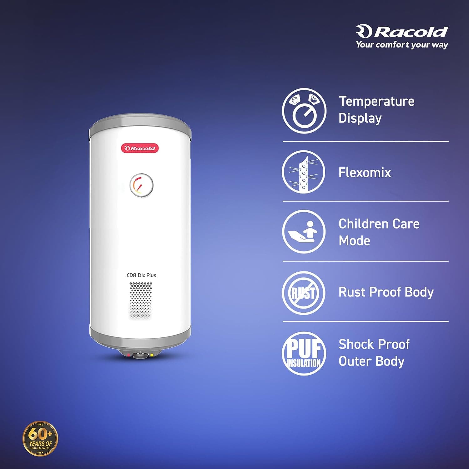 Racold CDR DLX PLUS Horizontal Electric Storage Geyser, 2kW, White - Ideal for smaller bathrooms, guest rooms, or bachelors needing fast, energy-efficient hot water for bucket baths. | White | 230 V - View 53