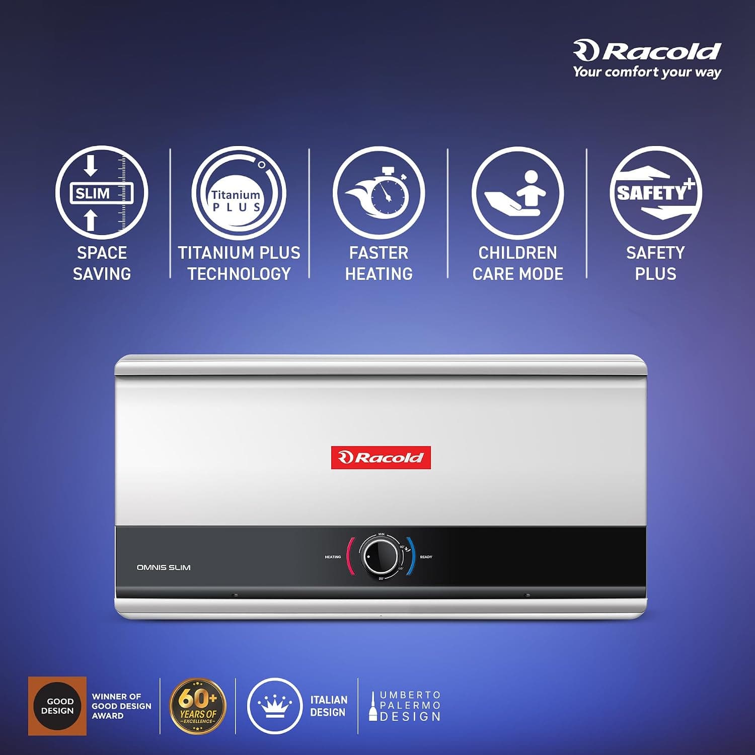 Racold Omnis Slim Electric Storage Geyser - The standard choice for home bathrooms. Delivers sustained hot water for overhead showers and multi-person daily routines. | Black | 230 V - View 19
