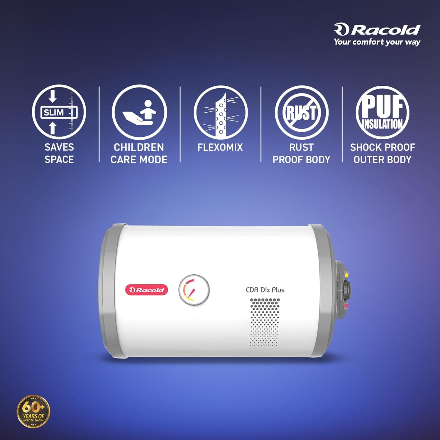 Racold CDR DLX PLUS Horizontal Electric Storage Geyser, 2kW, White - Ideal for smaller bathrooms, guest rooms, or bachelors needing fast, energy-efficient hot water for bucket baths. | White | 230 V - View 18