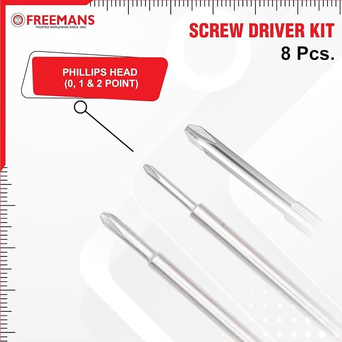 Freemans 8-in-1 Pcs Screw Driver Kit Set - Driver Kit Set | TK08 | It Includes 3 Flat Blades, 3 Phillips Head, 1 Round Poker Bar & Extension Rod, - View 6