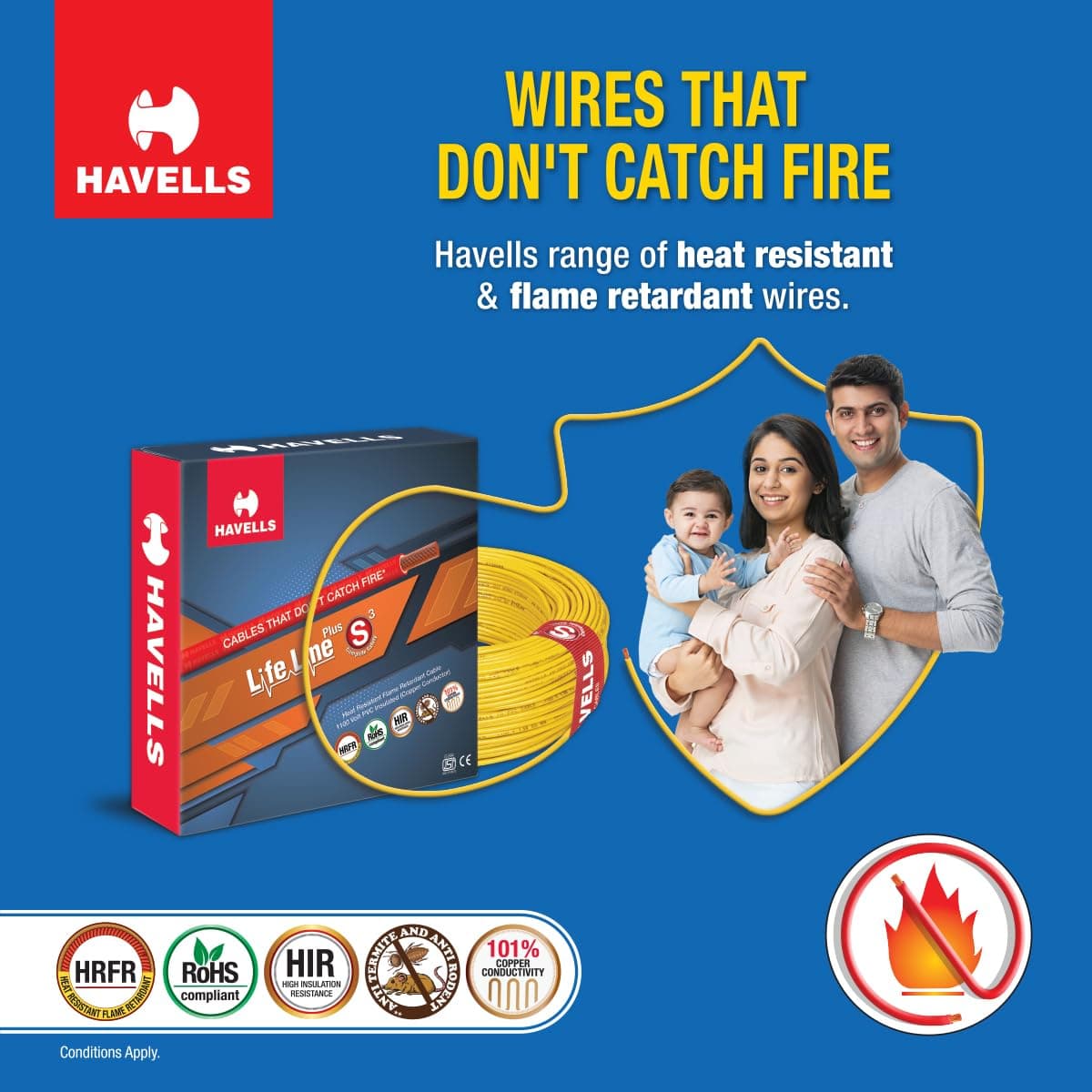 Havells Life Line Plus S3 FR Wire, 90 Mtr - 90 | Blue | 1.1 kV - View 25