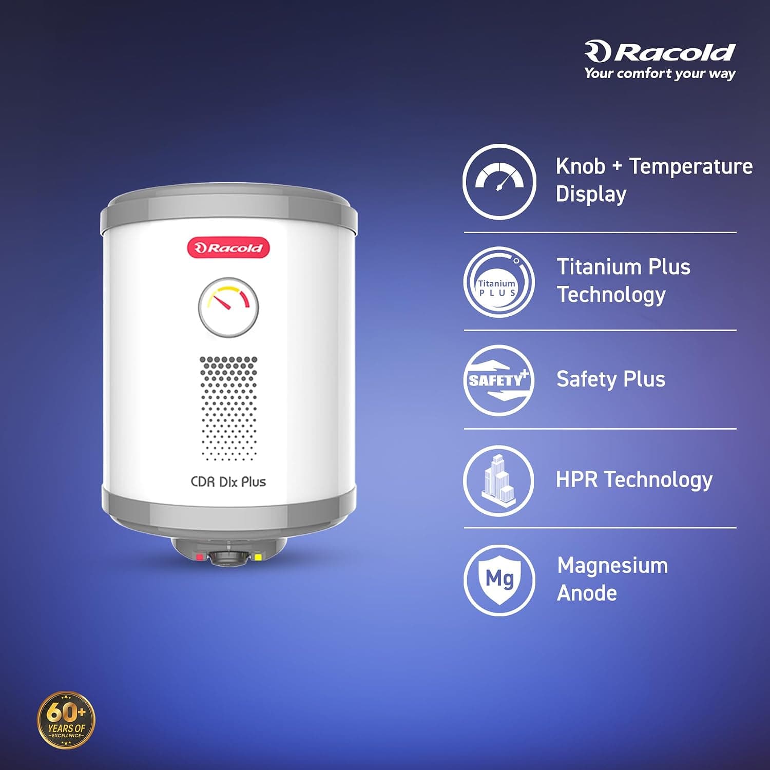 Racold CDR DLX PLUS Horizontal Electric Storage Geyser, 2kW, White - Ideal for smaller bathrooms, guest rooms, or bachelors needing fast, energy-efficient hot water for bucket baths. | White | 230 V - View 31