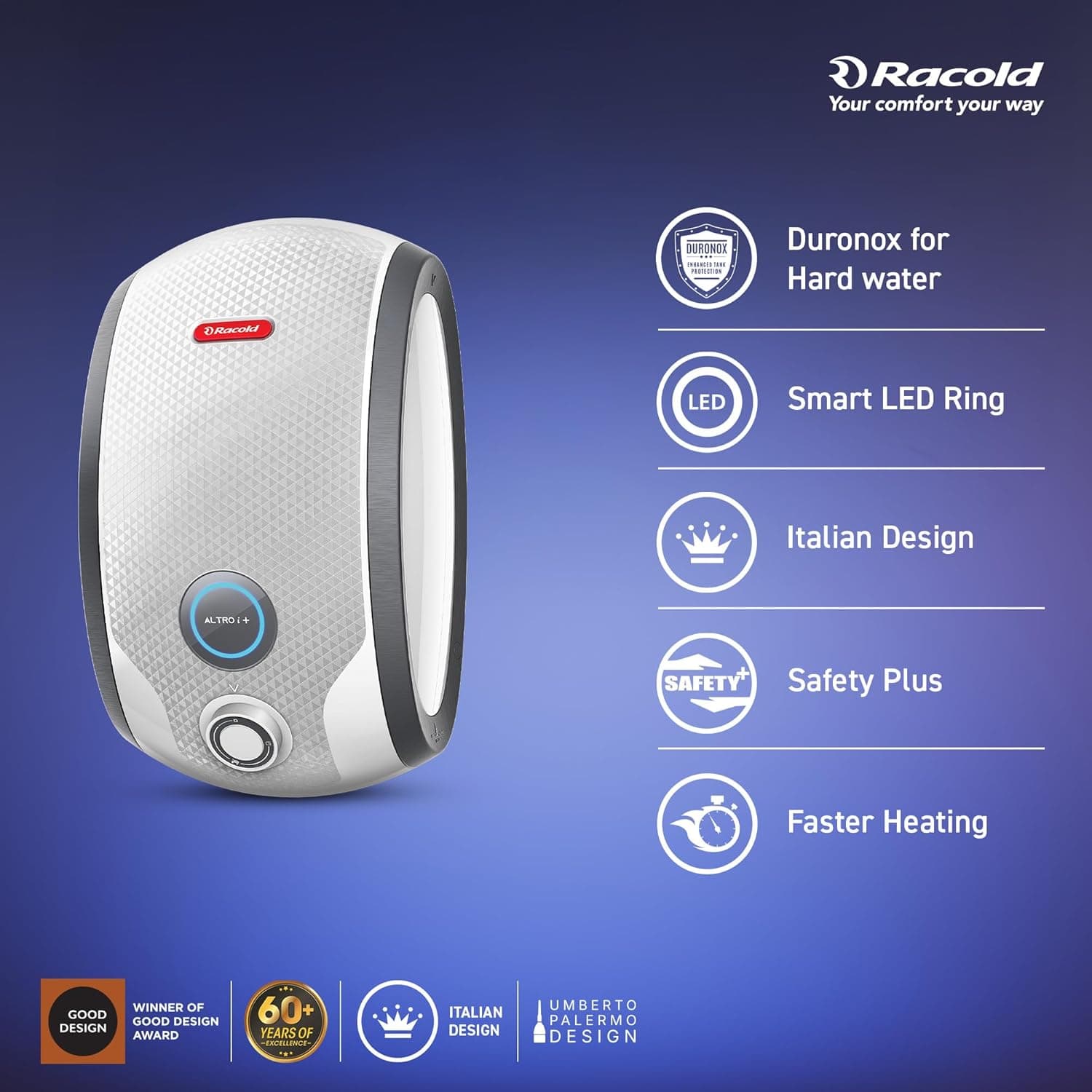 Racold ALTROì+ Vertical Electric Instant Geyser, 3KW - https://m.media-amazon.com/images/I/71y5jjF60xL._SL1500_.jpg | Grey | 230 V - View 9
