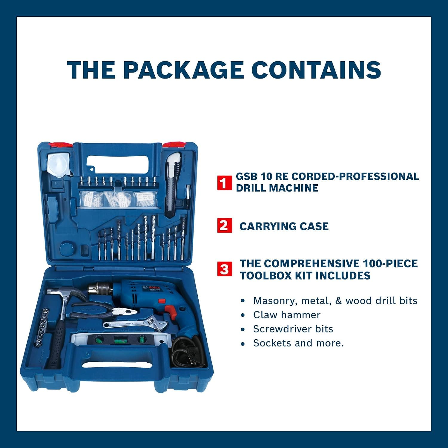Bosch GSB 10RE 100Pcs 500W Impact Drill Machine Tool Kit - Impact Drill Kits | 240 V | GSB 10RE - View 6