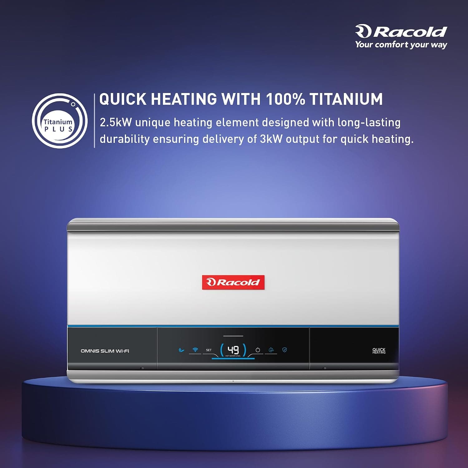 Racold Omnis Slim Electric Storage Geyser - The standard choice for home bathrooms. Delivers sustained hot water for overhead showers and multi-person daily routines. | Black | 230 V - View 15