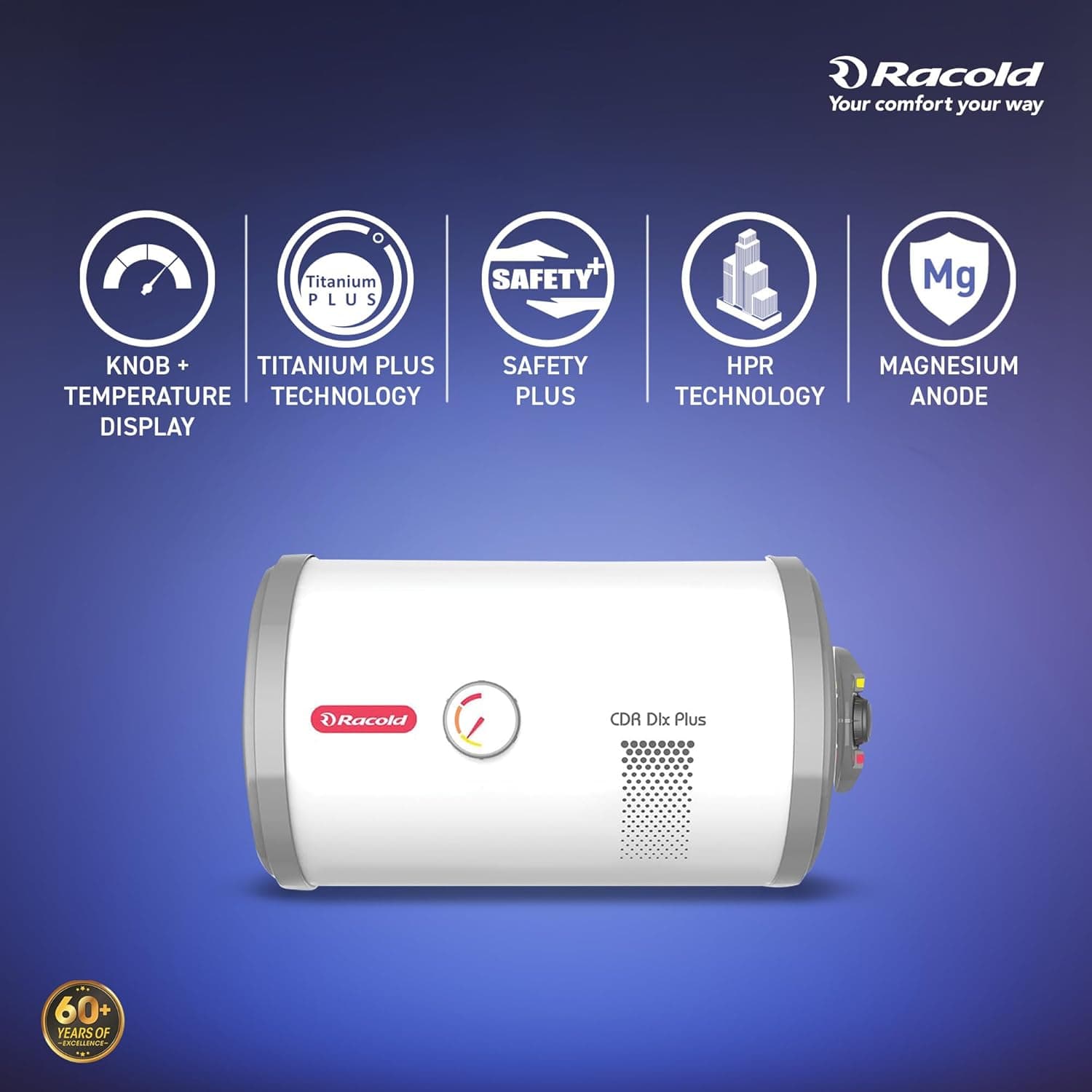 Racold CDR DLX PLUS Horizontal Electric Storage Geyser, 2kW, White - Ideal for smaller bathrooms, guest rooms, or bachelors needing fast, energy-efficient hot water for bucket baths. | White | 230 V - View 10