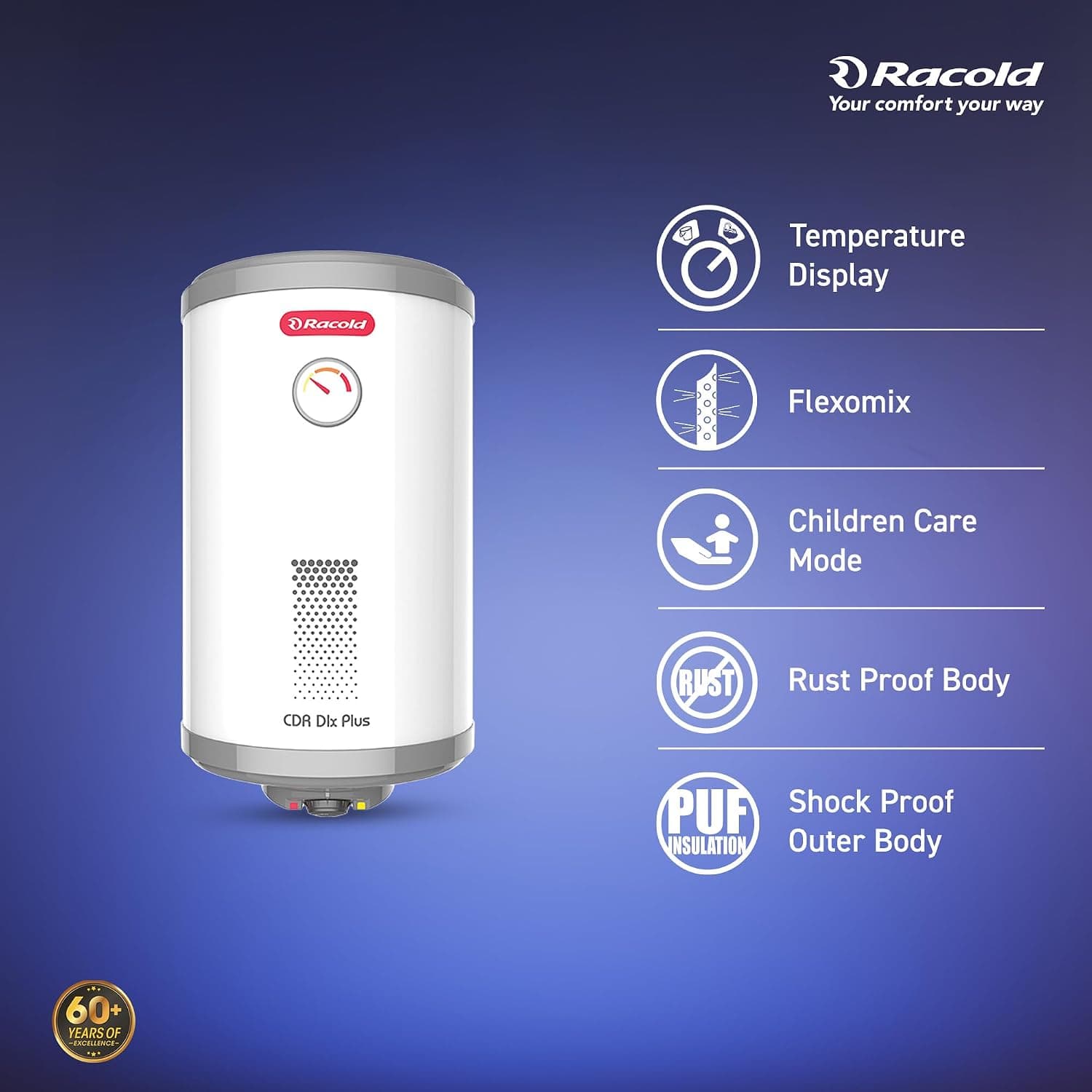 Racold CDR DLX PLUS Horizontal Electric Storage Geyser, 2kW, White - Ideal for smaller bathrooms, guest rooms, or bachelors needing fast, energy-efficient hot water for bucket baths. | White | 230 V - View 39