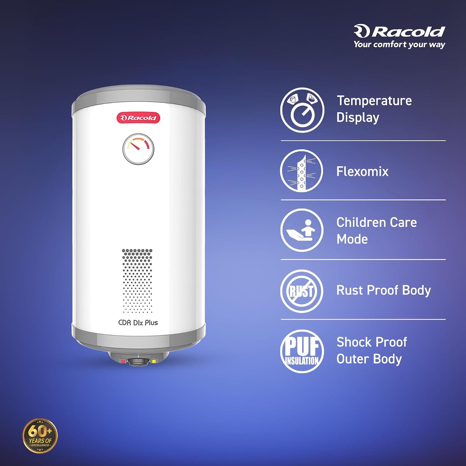 Racold CDR DLX PLUS Horizontal Electric Storage Geyser, 2kW, White - Ideal for smaller bathrooms, guest rooms, or bachelors needing fast, energy-efficient hot water for bucket baths. | White | 230 V - View 46