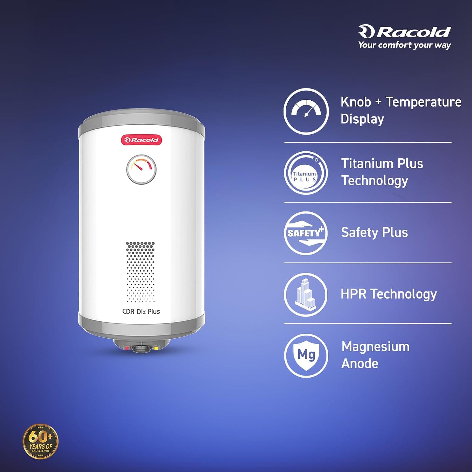Racold CDR DLX PLUS Horizontal Electric Storage Geyser, 2kW, White - Ideal for smaller bathrooms, guest rooms, or bachelors needing fast, energy-efficient hot water for bucket baths. | White | 230 V - View 38