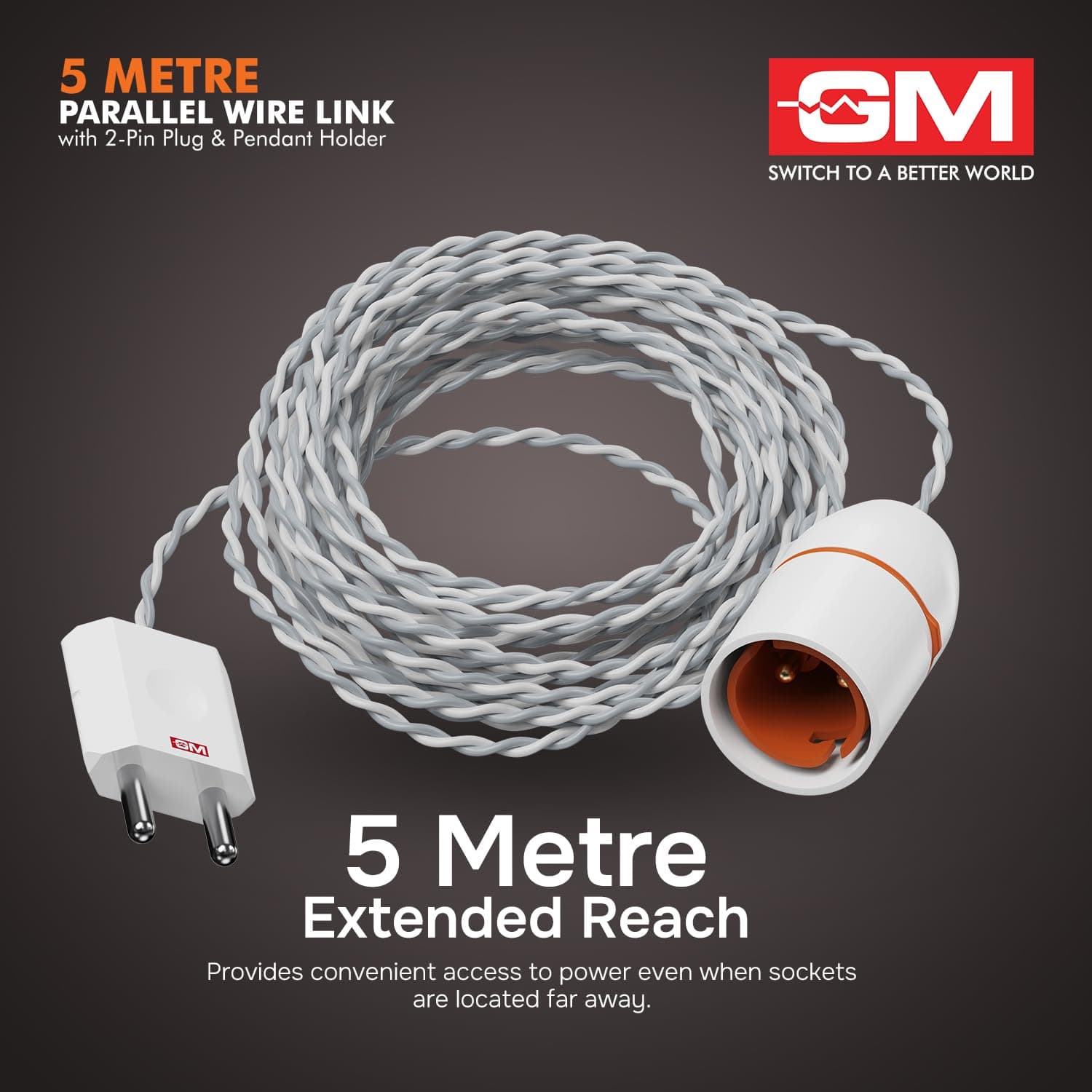 GM G-Magic 5m Parallel Wire Link with 2-Pin Plug & Pendant Holder - Wire Link | Polycarbonate | White - View 6