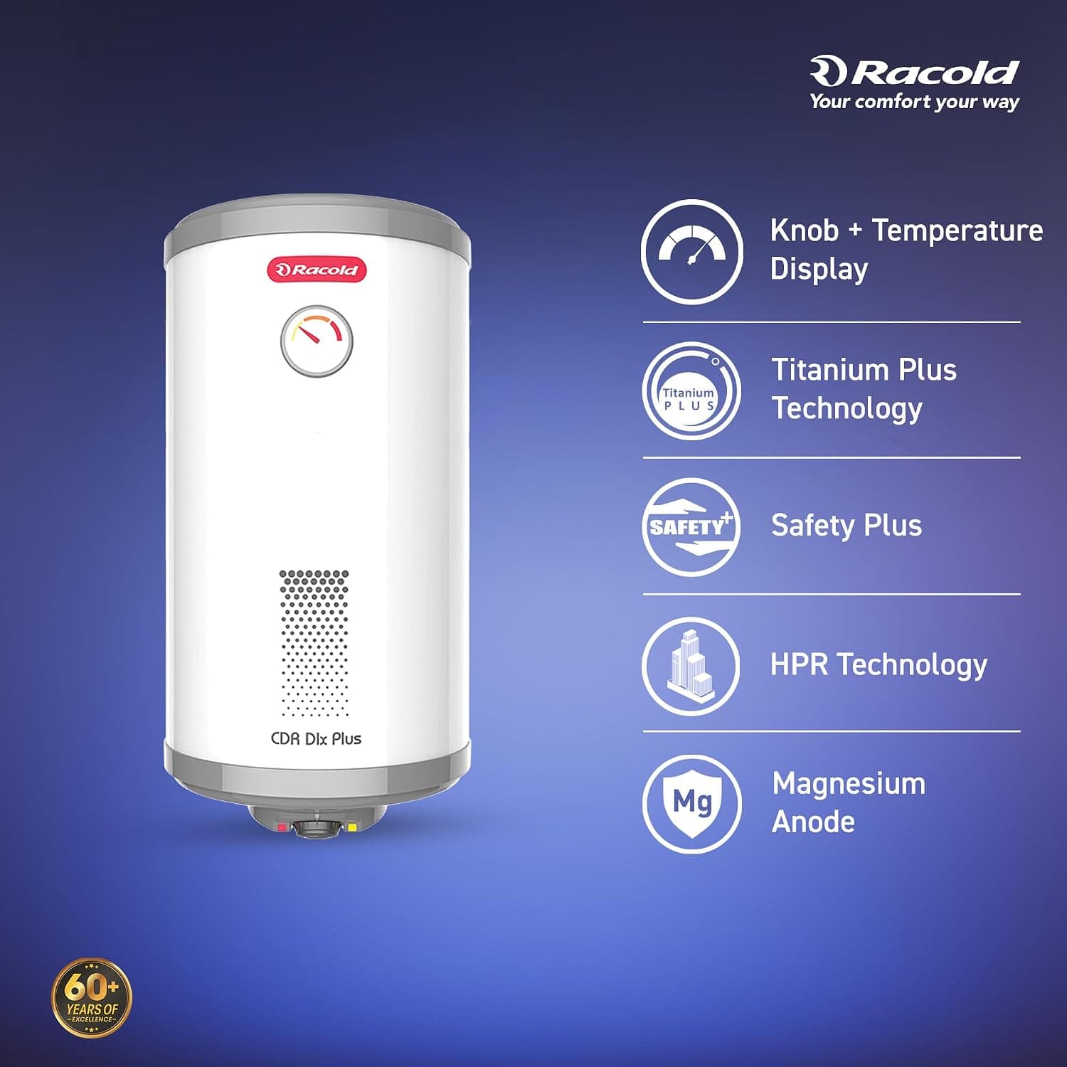 Racold CDR DLX PLUS Horizontal Electric Storage Geyser, 2kW, White - Ideal for smaller bathrooms, guest rooms, or bachelors needing fast, energy-efficient hot water for bucket baths. | White | 230 V - View 45