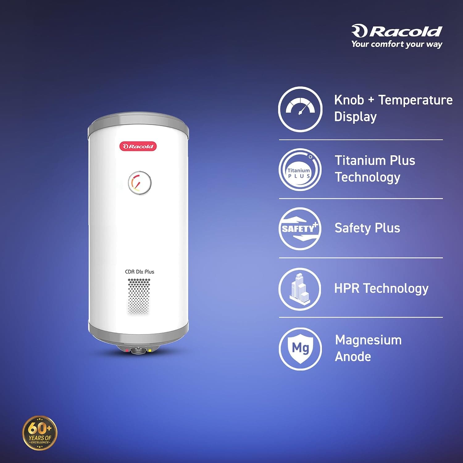 Racold CDR DLX PLUS Horizontal Electric Storage Geyser, 2kW, White - Ideal for smaller bathrooms, guest rooms, or bachelors needing fast, energy-efficient hot water for bucket baths. | White | 230 V - View 52