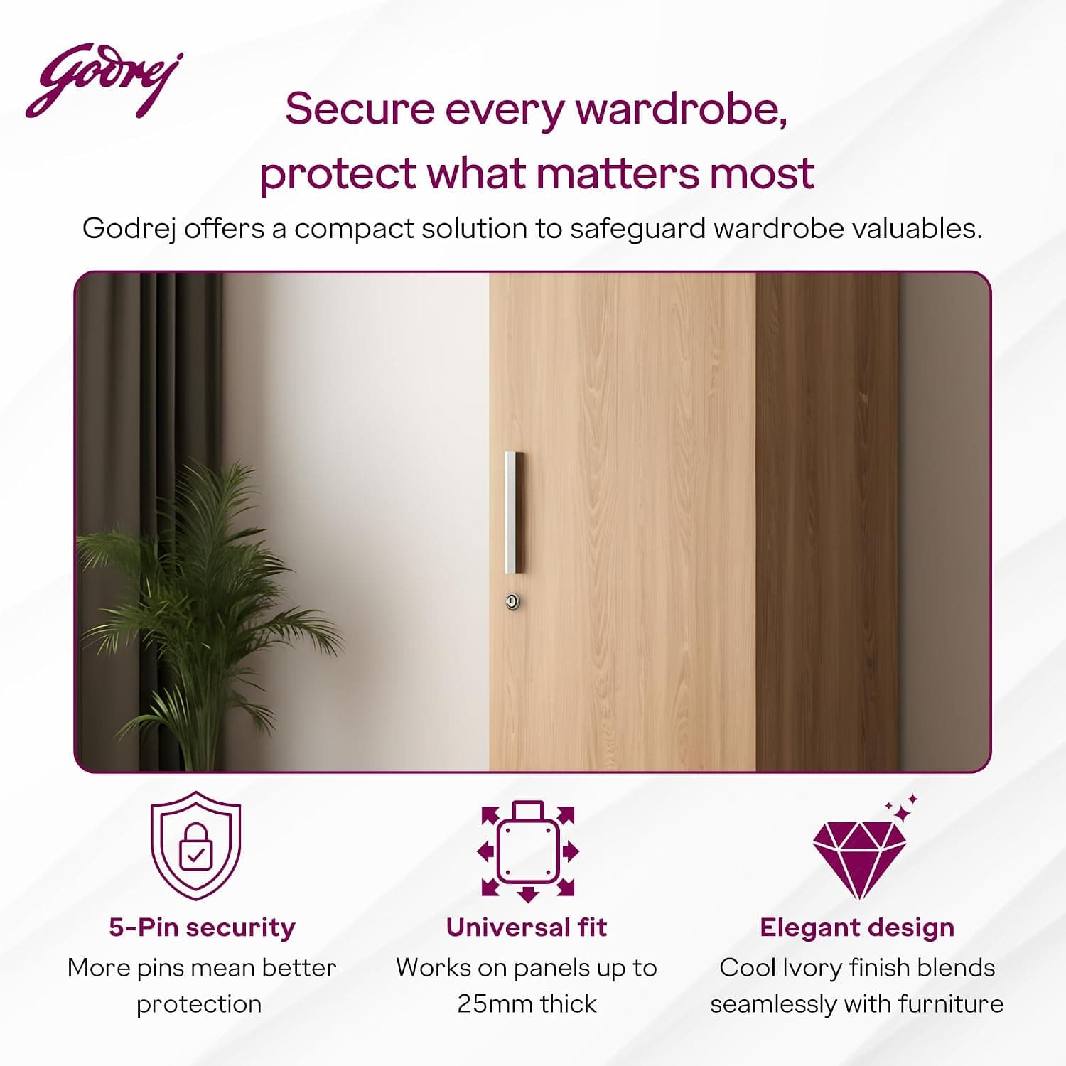 Godrej 8012 20mm Curvo Drawer Lock - 20 mm | Furniture lock – drawer lock, 20 mm, 10-pin Duo technology | 8012 - View 6