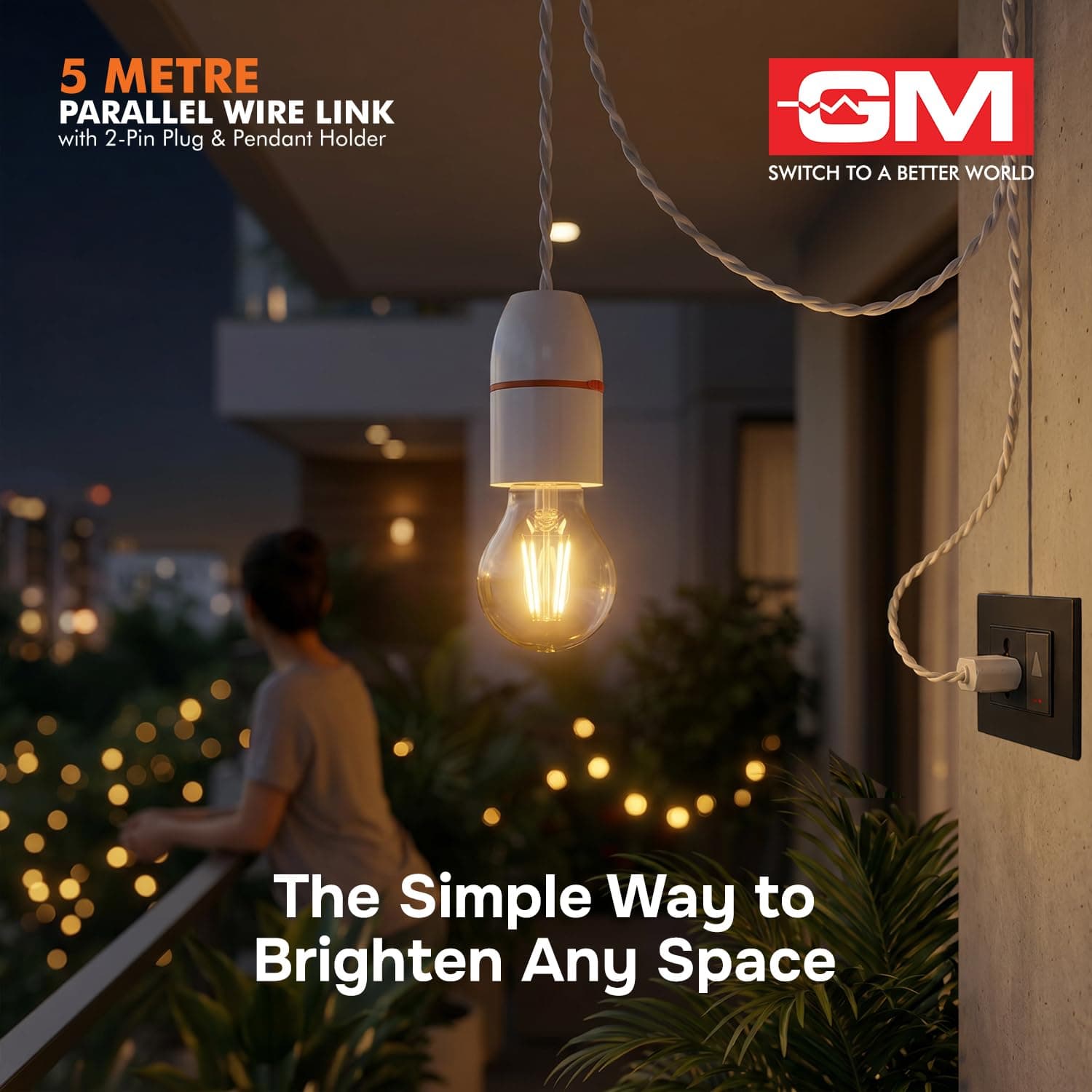 GM G-Magic 5m Parallel Wire Link with 2-Pin Plug & Pendant Holder - Wire Link | Polycarbonate | White - View 7