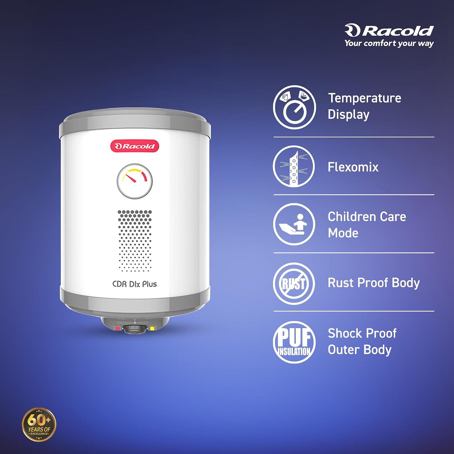 Racold CDR DLX PLUS Horizontal Electric Storage Geyser, 2kW, White - Ideal for smaller bathrooms, guest rooms, or bachelors needing fast, energy-efficient hot water for bucket baths. | White | 230 V - View 32