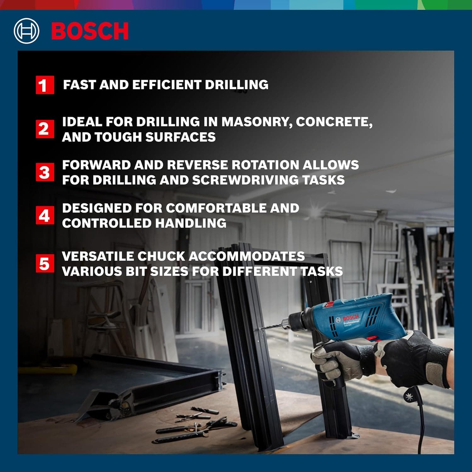 Bosch GSB 600 13mm 600W Impact Drill Machine - Impact Drill Machine | 0.601.1A0.3F0 | Bit holder: 1/2 inch-20 UNF - View 3