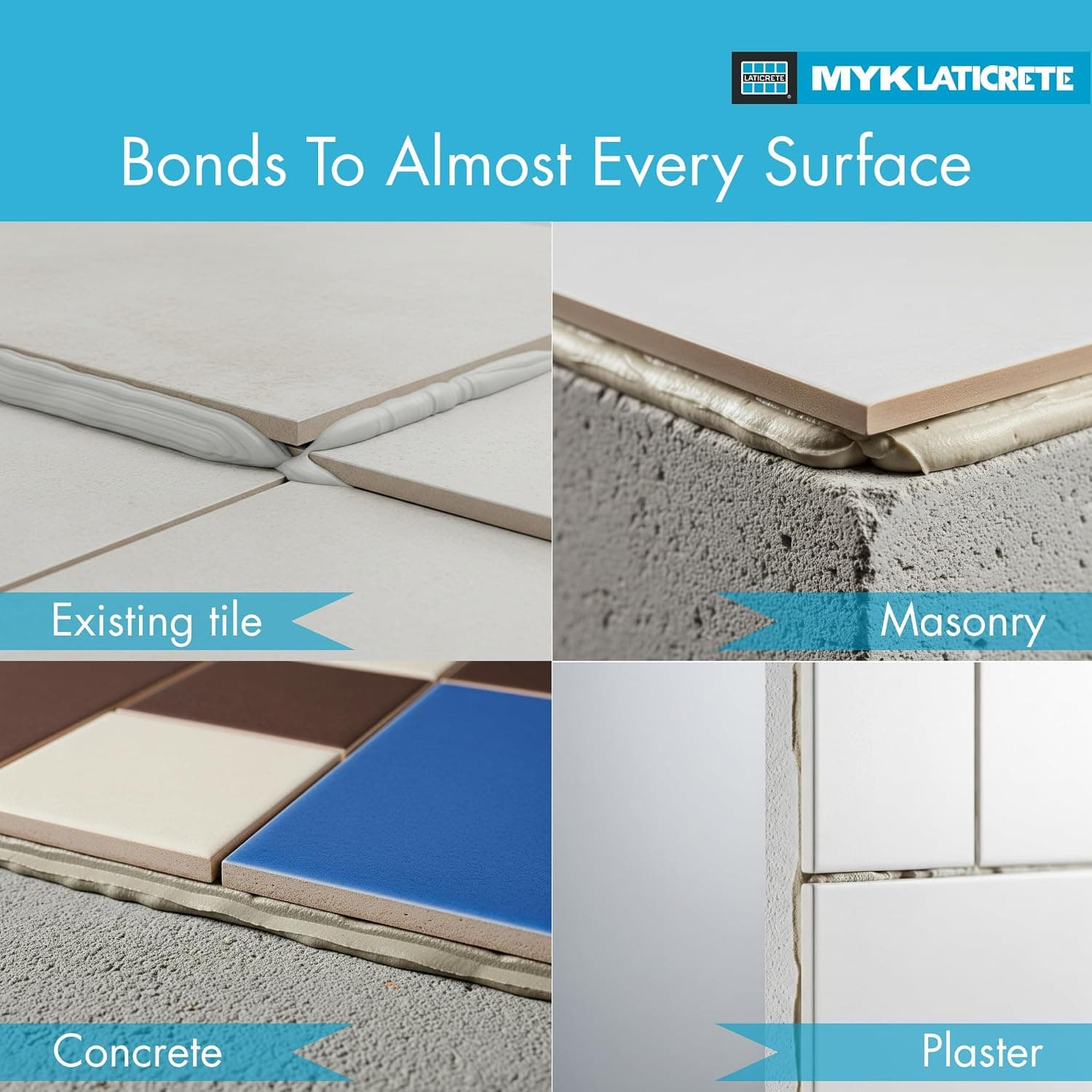 MYK Laticrete 315 Plus Premium Polymer Floor & Wall Tile Adhesive - Interior and Exterior Surfaces: Suitable for indoor rooms and exterior areas. Floor and Wall Tiling: Excellent sag resistance makes it perfect for vertical wall applications. Substrates: Applies smoothly over cement mortar beds, cement plaster, concr | 55 to 60 square feet | 12 months (1 year) from the date of manufacture. - View 13