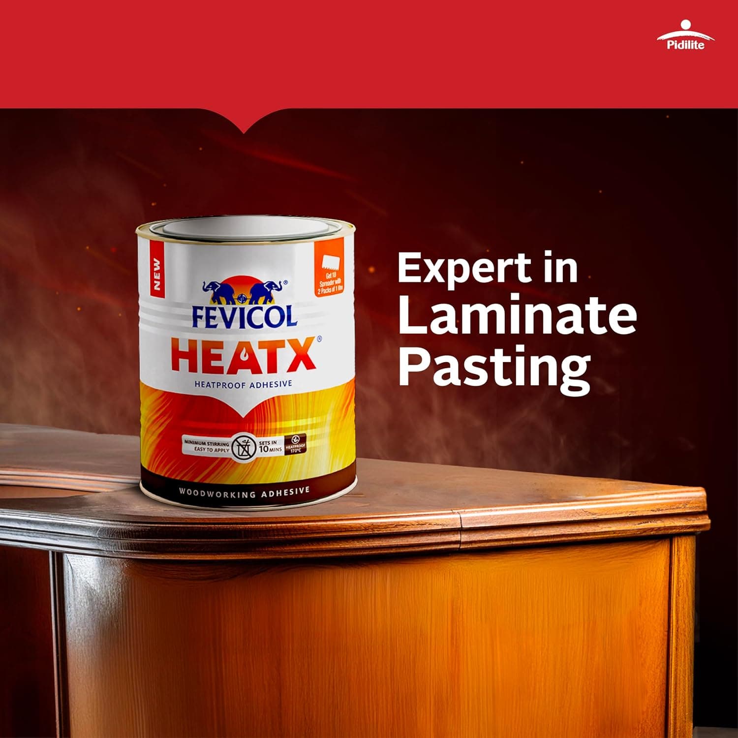 Fevicol HeatX Heatproof Adhesive - Best used for all kinds of lamination, especially the ones with a lot of heat exposure, Ideal for vertical lamination applications | 40 sq. feet/ liter approx. for large surface like laminate | Use in well-ventilated area, avoid prolonged breathing of vapors. Do not use near fire or source of ignition and refrain from smoking. Keep out of reach of children. - View 12