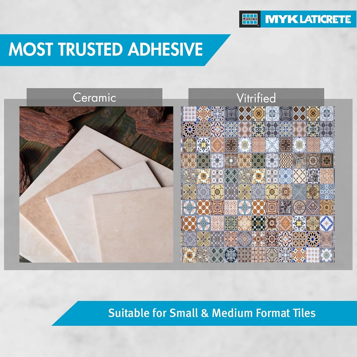 MYK Laticrete 315 Plus Premium Polymer Floor & Wall Tile Adhesive - Interior and Exterior Surfaces: Suitable for indoor rooms and exterior areas. Floor and Wall Tiling: Excellent sag resistance makes it perfect for vertical wall applications. Substrates: Applies smoothly over cement mortar beds, cement plaster, concr | 55 to 60 square feet | 12 months (1 year) from the date of manufacture. - View 12