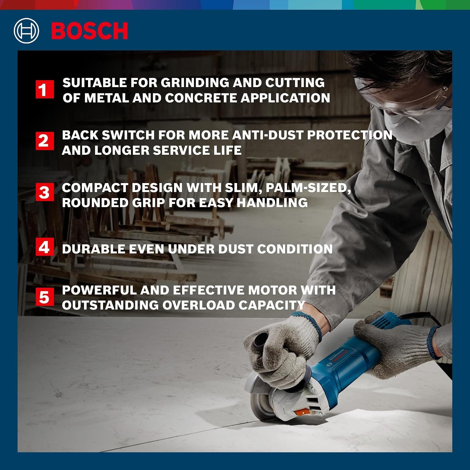 Bosch GWS-800 100mm 800W Angle Grinder - Angle Grinders | GWS 800 | This Contains 1Pc Auxilary Handle, 1Pc Protective Guard, 1Pc Round Nut, 1Pc Pin Spanner, 1Pc Clamping Flange, 2Pcs Cutting & 1Pc Grinding Wheel - View 7