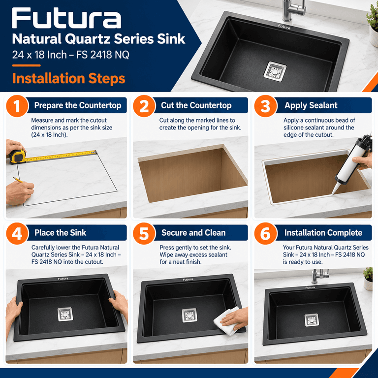 Futura Quartz Finish Sink - 24 x 18 Inch | Kitchen Sink | 80% Natural Quartz & 20% Acrylic Resin - View 7