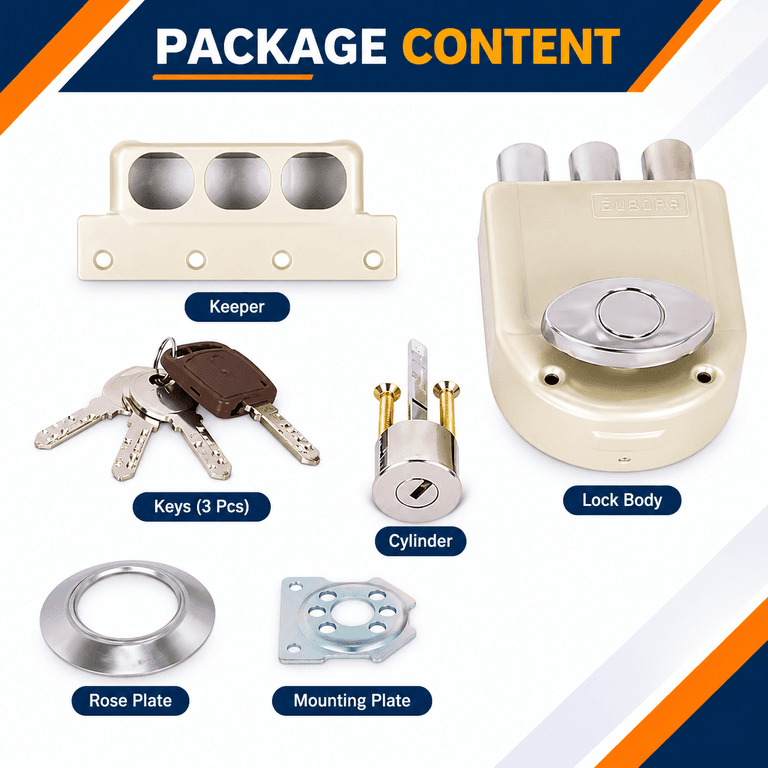 Europa 8113NS Satin Finish Tribolt 1CK with Latch Rimlock - Main Entrance door in residence/institutions | Material Bolt: 20 mm (Heavy Duty) | Main Door Lock with Three Bolts - View 6