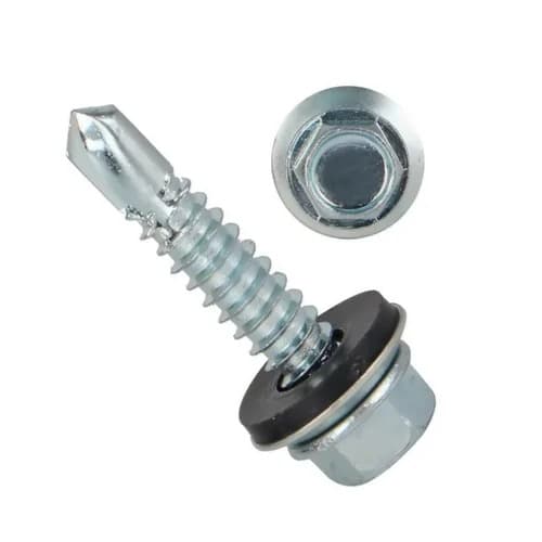 Generic 12x55mm Zinc Plated Hex Head Self Drilling Screw with EPDM Washer, (Pack of 125Pcs)
