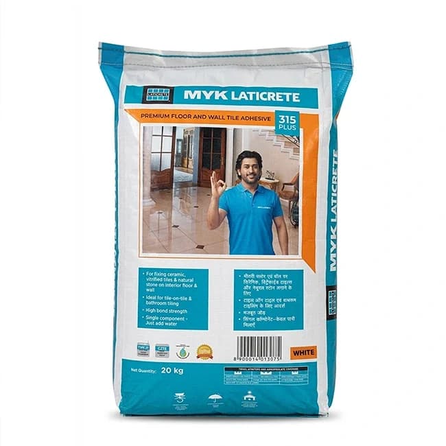 MYK Laticrete 315 Plus Premium Polymer Floor & Wall Tile Adhesive - Interior and Exterior Surfaces: Suitable for indoor rooms and exterior areas. Floor and Wall Tiling: Excellent sag resistance makes it perfect for vertical wall applications. Substrates: Applies smoothly over cement mortar beds, cement plaster, concr | 55 to 60 square feet | 12 months (1 year) from the date of manufacture. - View 8