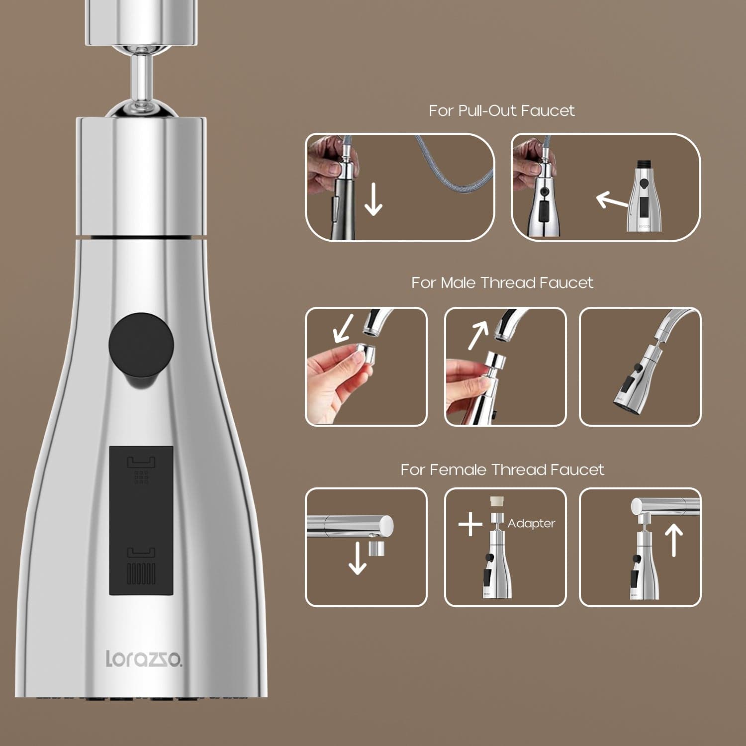 Lorazzo 360° Kitchen Tap Extension - Kitchen Faucets | ABS | Silver - View 8